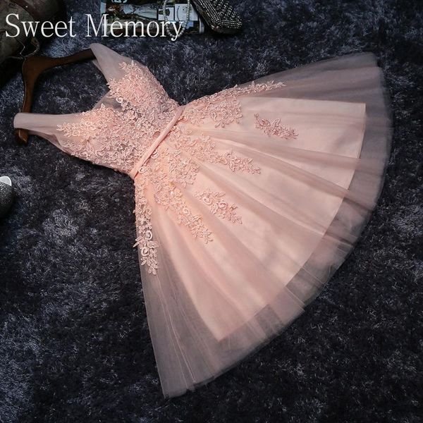 

party dresses s0125 prom dress short pink bridesmaid beadings neck lace up pearls wedding graduation gowns sweet memory, White;black