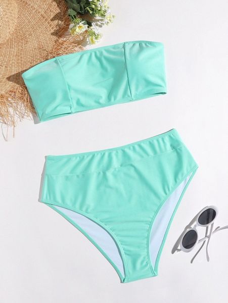 

plus bandeau high waist bikini swimsuit w1bq#, Black