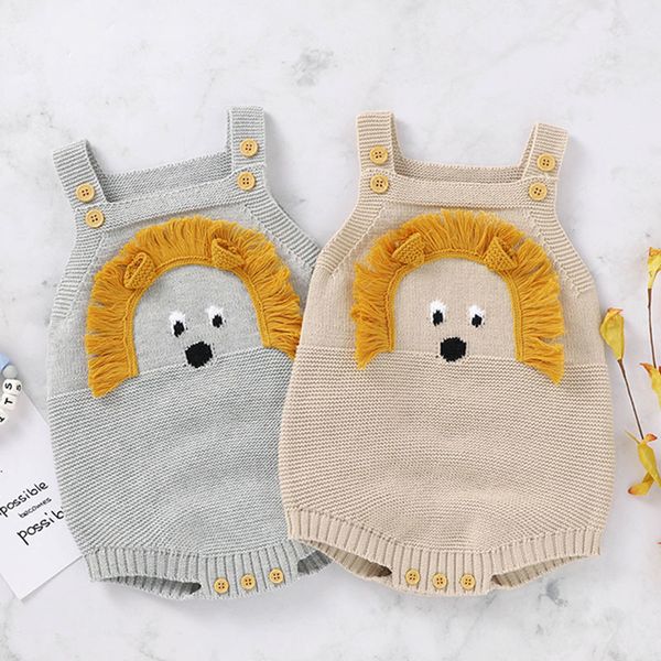 

autumn winter infant romper newborn boy girl cute lion head braces clothes baby boys girls knitted rompers, Blue