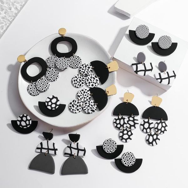 

dangle & chandelier aensoa geometric black white polka dots polymer clay drop earrings for women retro irregular exaggerate earring jewery, Silver