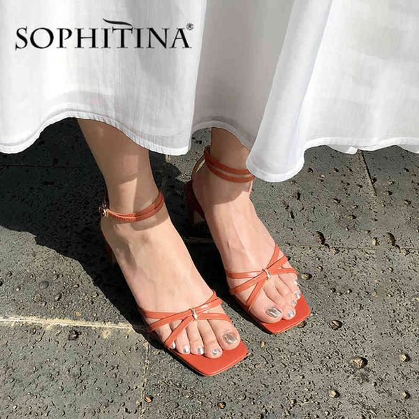 SOPHITINA Mode Reife Sandalen Frauen Hohe Qualität Kuh Leder Solide Schmetterling-Knoten Dekoration Schuhe Schnalle Riemen Sandalen PO540 210513