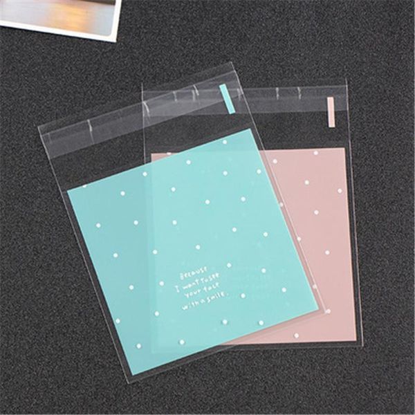 

100pcs/lot plastic transparent cellophane polka dot candy cookie gift bag with diy self adhesive pouch for wedding birthday part wrap