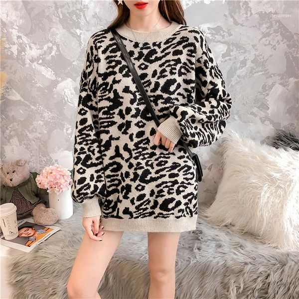 

plus size women leopard sweater autumn and winter maternity dress pullover korean style long loose for pregnant woman1, White;black