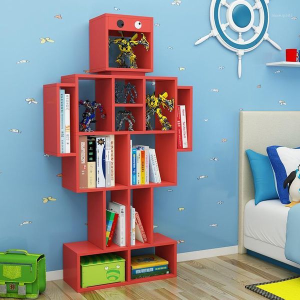 

children's robot bookshelf toy storage cabinet modern minimalist color bookcase creative kindergarten shelf hooks & rails1