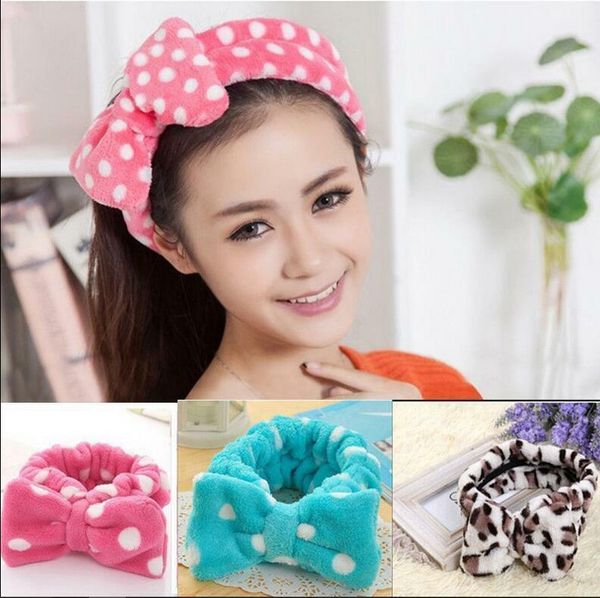 

girls women lovely accessories cute big bow dot striped soft shower hair band wrap headband bath make up hairband daily use1