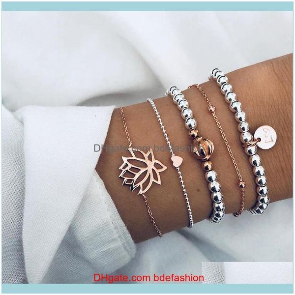 

link, bracelets jewelrylink, chain 5 pcs/ set exquisite lantern lotus heart love wafer beads pendant bracelet women charm party fashion aess, Black