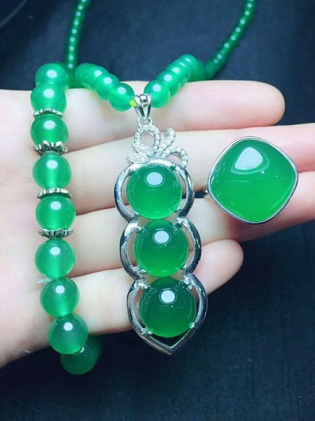 

bracelet, earrings & necklace 925 silver inlaid natural chalcedony set, Black