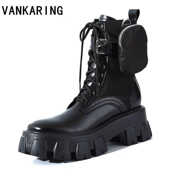 

boots women's fashion pocket boot lace up ladies ankle female combat runway woman platform casual shoes snow, Black