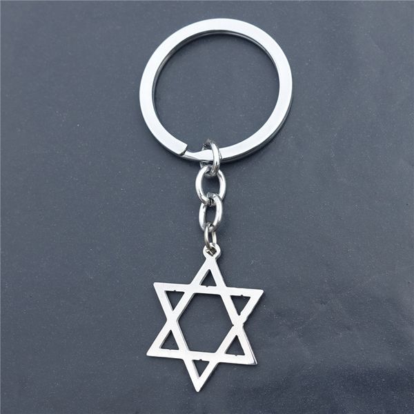 

stainless steel keyring star of david hexagram keychain grey silver color men women movie jewelry 12pcs / lot whole
