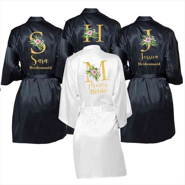 

custom text name robe women sleepwear party bride bridesmaid eucalyptus leaves robes bachelorette maid of honour preparewear, Black;red