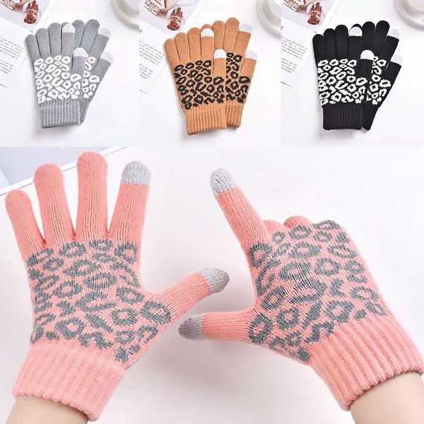 

sports gloves women men warm knitted autumn winter thicken touch screen stretch full finger crochet driving skiing mittens, Black