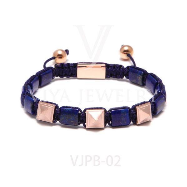 

charm bracelets high-end real blue ges stone with pyramid beaded bracelet for men lapis lazuli natural jewelry, Golden;silver