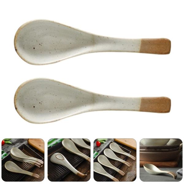 

spoons 2 pcs household ceramic nonslip coffee retro dessert