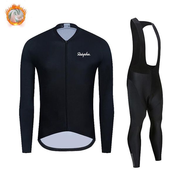 

racing sets raphaful winter cycling jersey 2021 pro team ropa ciclismo hombre fleece suits mtb bike clothing bicycle bib pants set, Black;blue