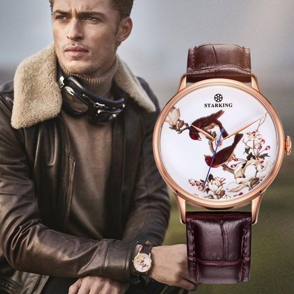 

wristwatches starking luxury men dress watches rose gold male stainless steel wrist retro classic automatic watch panske hodinky, Slivery;brown