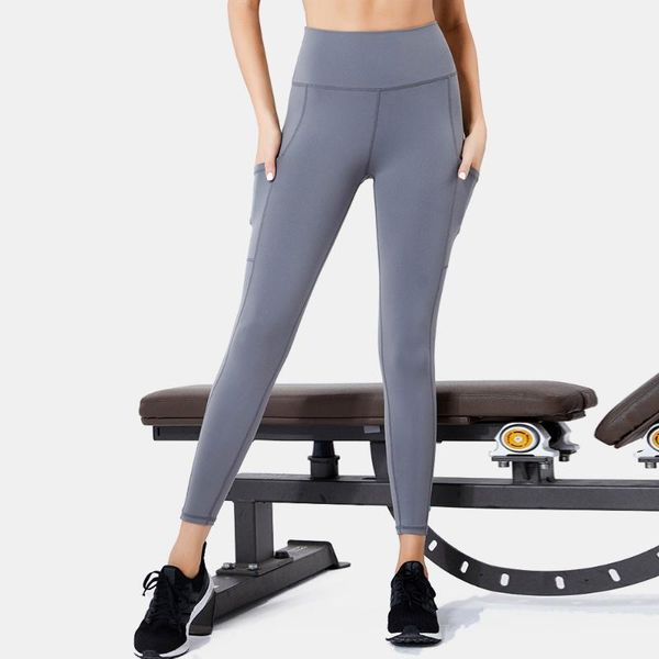 

yoga outfit high-stretch and quick-drying sports pants, high-waisted hips, side pockets, solid color fitness pants
