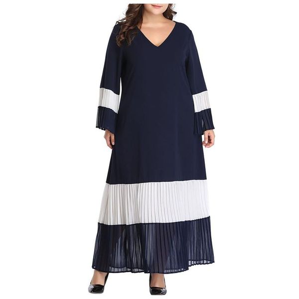 

casual dresses white and black contrast color elegant dress women summer long sleeve plus size maxi 5xl, Black;gray