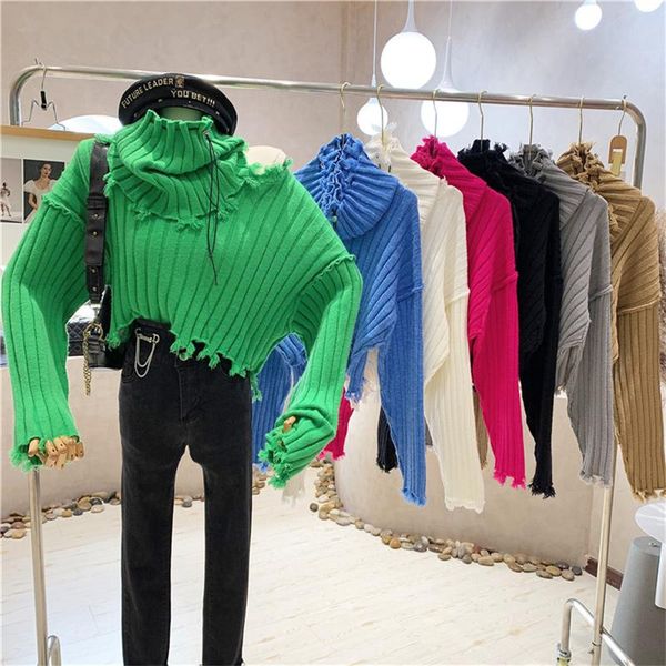 

women's sweaters clothing 2021 autumn sweater hole bottoming short thick knit high neck bib two-piece suit, White;black