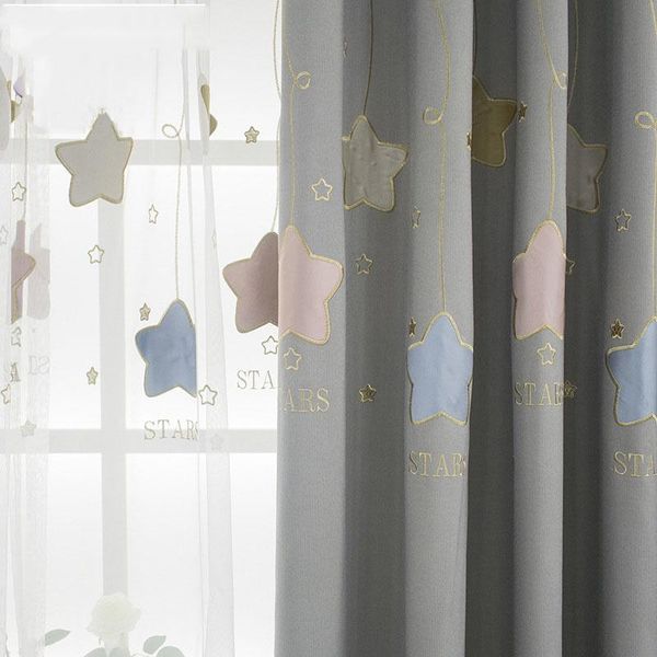 

curtain & drapes embroidered star curtains for kids boy nursery bedroom blackout cotton linen french window treatment js282c