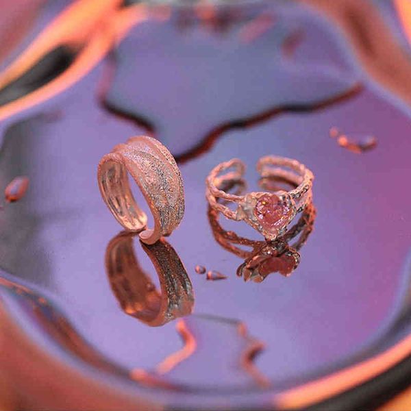 

yite s925 sterling silver powder diamond love lava ring female simple minority design cool style fashion