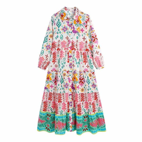 

casual dresses women vintage color matching totem floral print shirt midi dress female chic breasted pleats kimono vestidos, Black;gray