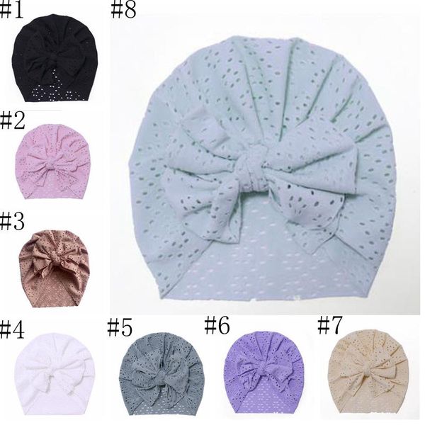 2021 Newborn Bow Hats Girls Hollow Turban Elastic Infant Beanie Cap Top Knot Hat Аксессуары для волос 8 Дизайн Дополнительно