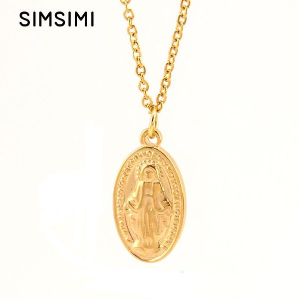 

pendant necklaces simsimi virgin mary necklace for women/girls gold color our lady jewelry wholesale rolo cable trendy chain, Silver