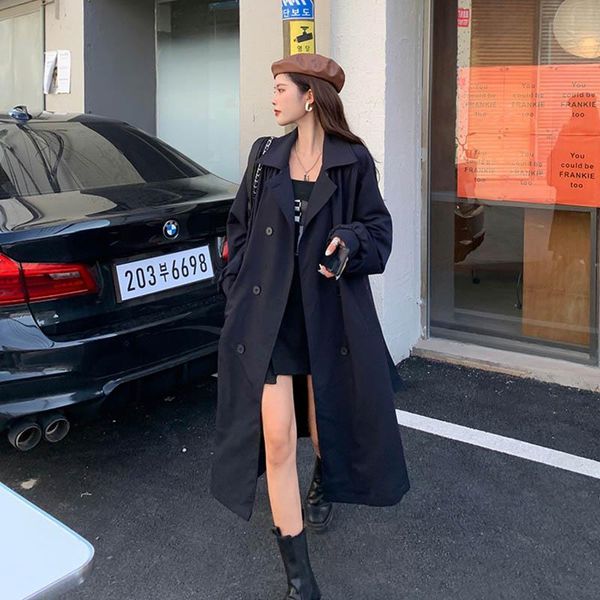 

women's trench coats women coat british style casual thin outerwear with belt mid-length overcoat female vintage windbreaker spring fal, Tan;black