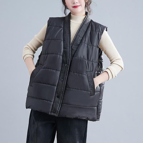 

women's down & parkas overtouch autumn winter women sleeveless jacket vest coat outerwear cotton thick warm pockets loose oversize over, Black