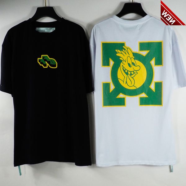

and 2021 summer spring new off letter flocking cartoon arrstyle round neck short sleeve, White;black