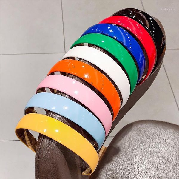

candy color shiny pu leather headband fashion ladies girls sweet pure simple personality hair accessories1, Slivery;white