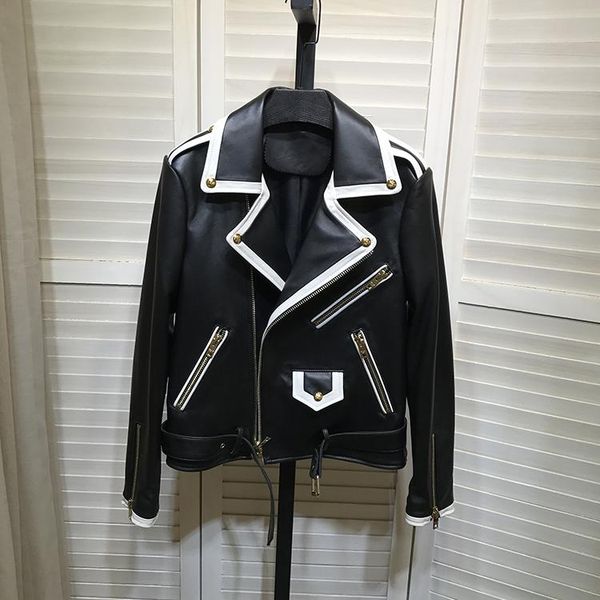 

women's leather & faux europe style women's biker jackets sheepskin coat c938, Black