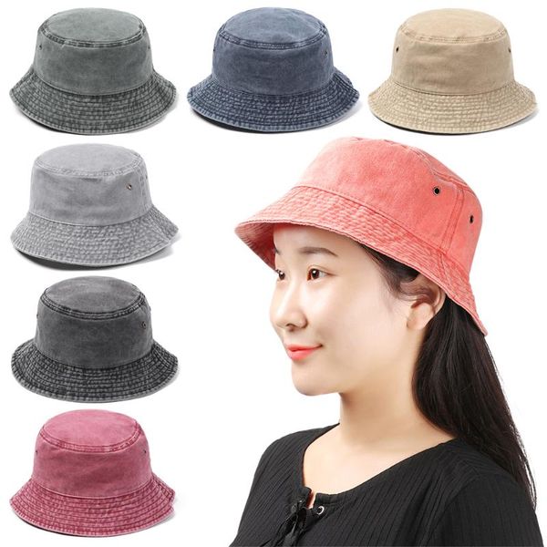 

wide brim hats retro fashion outdoor sunscreen casual bucket hat denim washed fisherman cap foldable cotton sun, Blue;gray