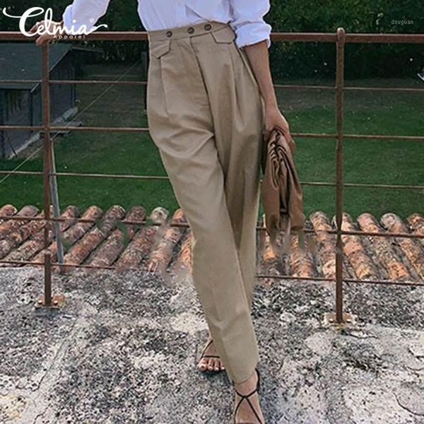 

women's pants & capris turnip celmia 2021 fashion harajuku long palazzo casual solid high waist loose vintage pantalon femme 5xl, Black;white