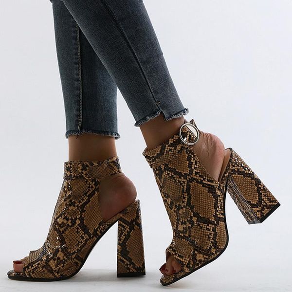 

women block heels sandals female luxury snake pattern stripper shoes ladies comfort leather sandal striptease blokhak, Black