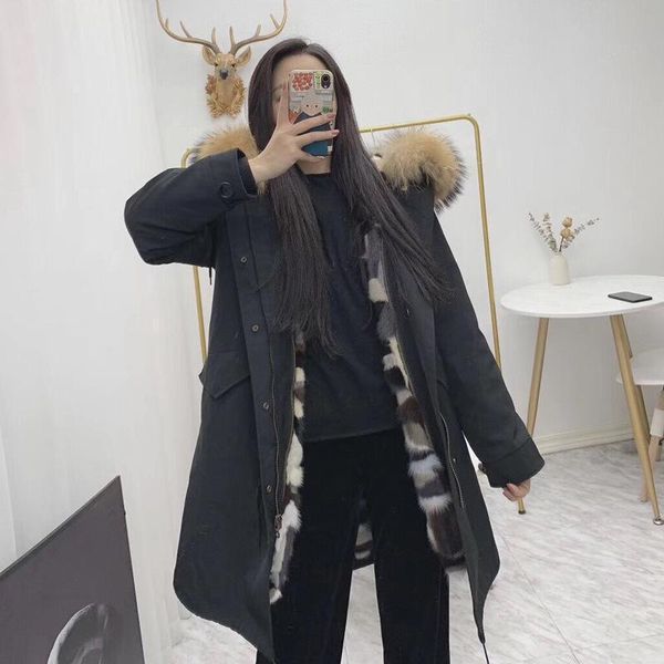 

women's fur & faux coat women 2021 winter long hooded pie overcoming mink fluff liner collar warm antifouling smooth, Black