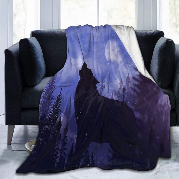 

wolf forest tree night moon super soft throw blanket 40"x50" lightweight fluffy flannel fleece blanket for couch bed sofa
