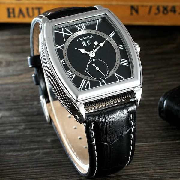 

wristwatches forsining men's watches square watch men luxury famous designer brand automatic mechanical male clock relogio masculino, Slivery;brown