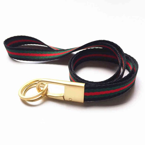 

neck lanyard 2 key rings luxury golden heavy duty metal car keychain with classical soft stripe for phones, Slivery;golden