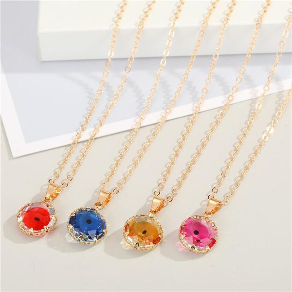 

pendant necklaces 1pc vintage charm crystal round evil eye necklace for women unique simple shiny clear glass lucky clavicle chain, Silver