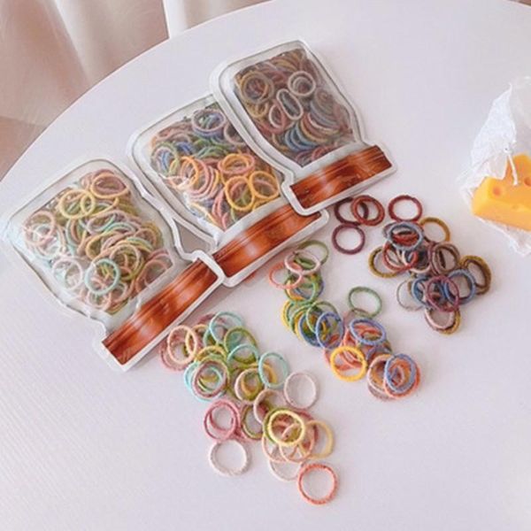 

100pcs girls candy color nylon elastic rubber band hair tie kids bandage chewing gum headband accessories, Slivery;white