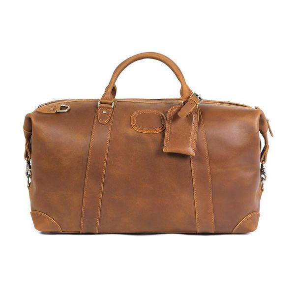 

brand large capacity vintage genuine leather travel bags men's thick cowhide weekender duffel bag for men