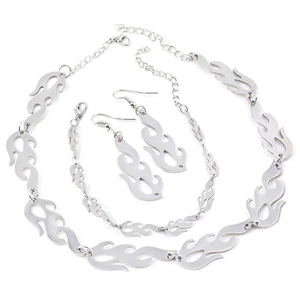 

Fashion Punk Flame Necklaces Clavicle Hip Hop Rock Chain Bracelets Collar Metal Lady Girl Choker Jewelry Pendant, Silver