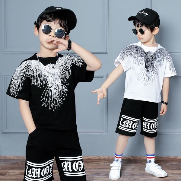 

clothing sets 2 pieces suit kids teenage boys hip-hop dancing sports tracksuits cotton t-shirt + shorts summer outfits, White