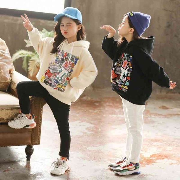 

girls' plush double-layer thickened hooded sweater 2020 new winter wear zhongda children's warm jacket korean fashion, White