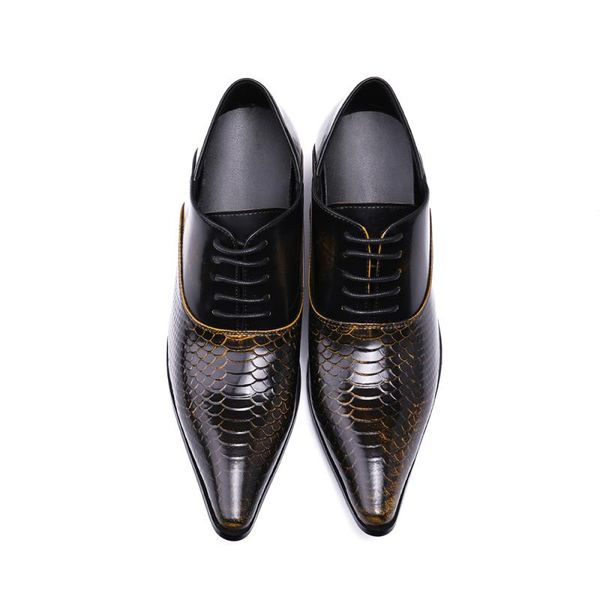 

british style men high heels shoes pointed toe lace up python skin shoes wedding business oxford shoes zapatillas para hombre, Black