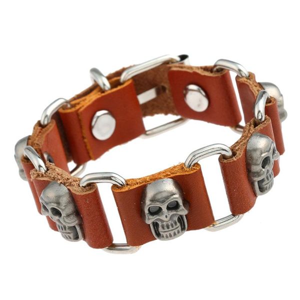 

bangle jessingshow 15mm wide vintage punk cool hip hop metal accessory leather skull skeleton bracelet mens gift jewelry, Black