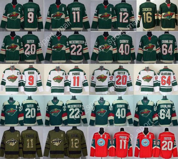 

minnesota wild hockey 9 mikko koivu jerseys 11 zach parise 12 eric staal ryan suter 64 mikael granlund nino niederreiter 3 charlie coyle, Black