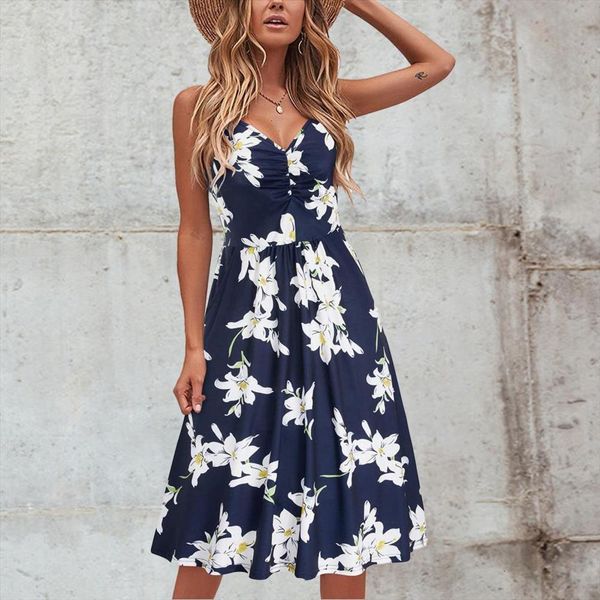 

summer elegant floral print womens dress v neck sing large hem a line backless plus size beach party, Black;gray