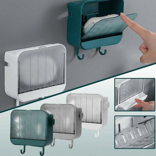 

soap dishes punch-box bathroom wall-mounted holder drain hook with flip household dish g9g9